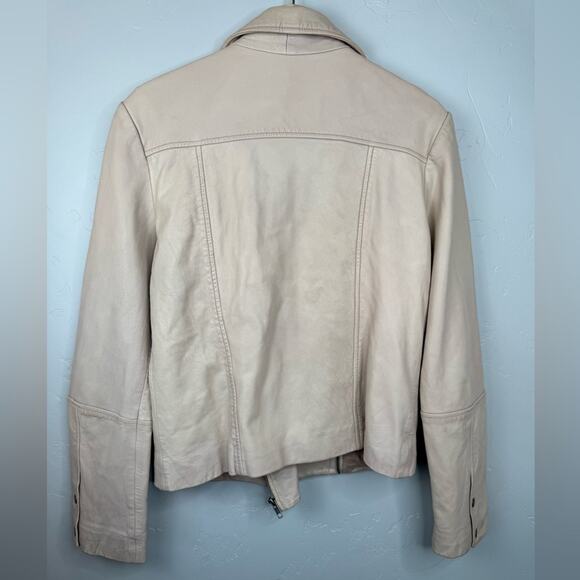 Hinge Real Leather Moto Jacket Beige Morn Size 1 - Picture 5 of 10